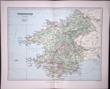 Wales Pembrokeshire Detailed 1894 Coloured Antique 130 Years-Old Map.