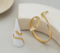 New! 2pcs Bohemian Style Retro Cool Snake-Shaped Ring Bracelet Combination Set.
