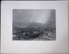 Yorkshire View of The City of Sheffield Antique 150 Years-Old Engraving-4