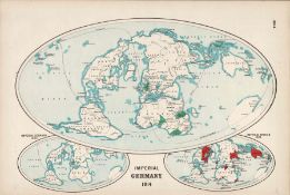 WW1 Antique Map of the World Showing the Colonies of Imperial Germany in 1914.