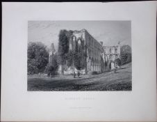 Yorkshire Rivaulx Abbey Victorian 1875 Antique 150 Years-Old Engraving-1