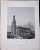 Yorkshire the Town Hall Halifax Victorian Antique 150 Years-Old Engraving-7