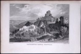 Cornwall Launceston Castle Antique 193 Years-Old Steel-Engraving-18