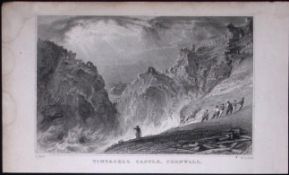 Cornwall Tintagel Castle Antique 193 Years-Old Steel-Engraving-42