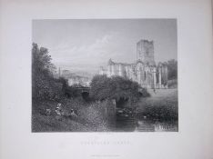 Yorkshire View of Fountains Abbey Antique 150 Years-Old Engraving-14