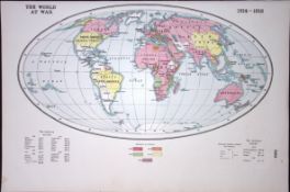 WW1 World at War 1914-1918 Shows Year of Entry into War Antique Map