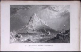 Cornwall St Michaels Mount Antique 193 Years-Old Steel-Engraving-34