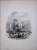 Sunderland Lighthouse WH Bartlett 183 Years-Old Antique Steel Engraving-57
