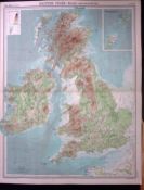 British Isles Bathy-Orographical Large Coloured Antique Map John Bartholomew
