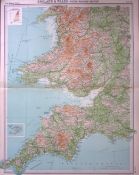England & Wales - South-Western Section Large Antique Map John Bartholomew
