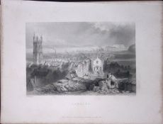 View of Cardiff Town Wales WH Bartlett 1842 Antique Steel Engraving-108
