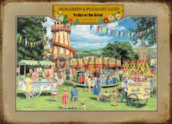 Funfair On The Village Green Nostalgic Summers Day Scene Large Metal Wall Art