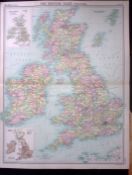 British Isles Political Large Coloured Antique Map John Bartholomew