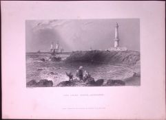 The Lighthouse Aberdeen Scotland WH Bartlett 1842 Antique Steel Engraving-70