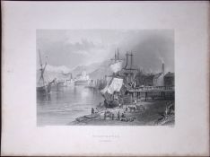 Cumbria Workington Quay WH Bartlett 183 Years-Old Antique Steel Engraving-3