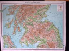 Scotland Southern Section Large Coloured Antique Map John Bartholomew