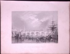 Bromielaw Bridge Glasgow Scotland WH Bartlett 1842 Antique Steel Engraving-81