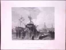 Portsmouth Rigging & Frigate WH Bartlett 183 Years-Old Antique Steel Engraving-32