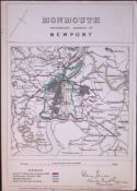 Newport Wales Boundary Commission 157-Year-Old Coloured Antique Map.