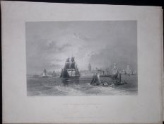 The River Mersey At Liverpool WH Bartlett 1842 Antique Steel Engraving-105