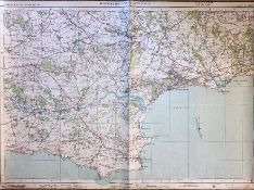 Bournemouth & Swanage, Cloth Backed Antique 1919 Large 28 x 19.7 (Inches) Engineering Map.