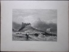 Bambrough Castle Northumberland WH Bartlett 183 Years-Old Antique Steel Engraving-52