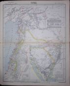 1883 Antique Coloured Letts Map Syria, Dead Sea to Mount Sinai, 32