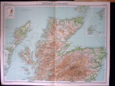 Scotland Northern Section Large Coloured Antique Map John Bartholomew
