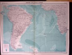 South Atlantic Ocean Large Coloured Antique Map John Bartholomew