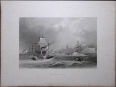 Kent Gravesend Harbour WH Bartlett 183 Years-Old Antique Steel Engraving-62