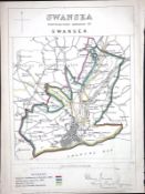 Swansea City & District Wales Boundary Commission 157-Year-Old Antique Map.