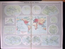 Mapping of The World Large Coloured Antique Map John Bartholomew