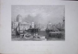 Dock & Custom House Liverpool WH Bartlett 1842 Antique Steel Engraving-106