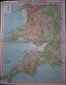 England & Wales South Western Section Large Antique Map John Bartholomew