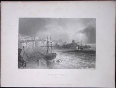 Kent Broadstairs Harbour Scene WH Bartlett 1842 Antique Steel Engraving-111