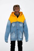 MJB Marc Jaques Burton Hooded Magna Pax Hand Painted Denim Jacket, Online Price £500, Size XXXL.