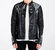 MJB Marc Jaques Burton Gothic Print Hand Painted Biker Jacket, Online Price £1250, Size M (48).