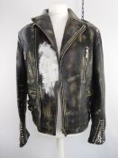Decorum Vintage Corium Hand Painted Leather Jacket, Size L.
