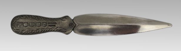 Vintage English Pewter Letter Opener / Paper Knife