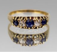 Vintage Five Stone Sapphire & Diamond 18ct Gold Ring