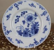 18th Century Delft Blue and White Floral Plate, c.1770