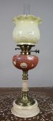 Victorian Oil Lamp with Painted Floral Font and Duplex Burner, c.1890