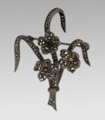 Vintage Silver & Marcasite Floral Spray Brooch
