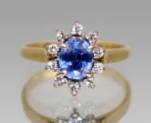 Vintage Cornflower Blue Sapphire & Diamond 18 ct. Cluster Ring