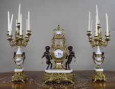 Fine Vintage Marble & Bronze Garniture Clock Set