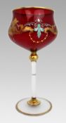 Set of 6 Vintage Italian Enamelled & Gilt Ruby Red Glass Goblets, c.1950s