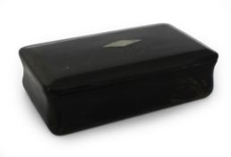 Antique 19th-Century Horn Snuff Box – Diamond Inlay, Hinged Lid