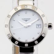 Title: Longines / L5.175 Diamond Bezel Diamond Case White Leather Strap - Lady's Steel