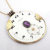 Exquisite Necklace In Gold & Silver, Antique Watch Dial With Precious Colourful Stones & Diamonds