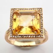 18K Rose Gold Ring , Detailed With 5.20Ct Citrine and Brilliant Diamonds